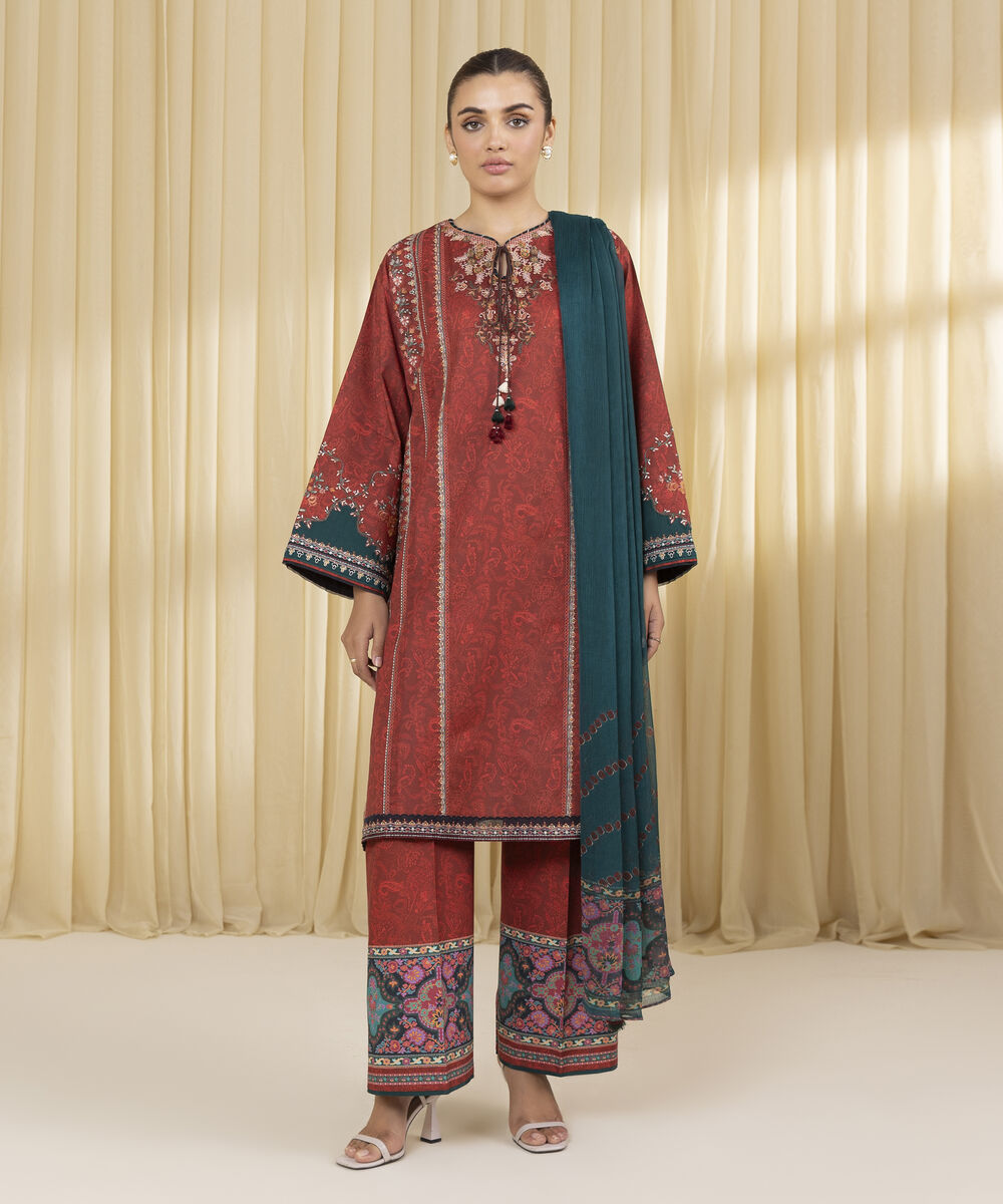 Unstitched Women's Red Lawn 3 Piece Suit