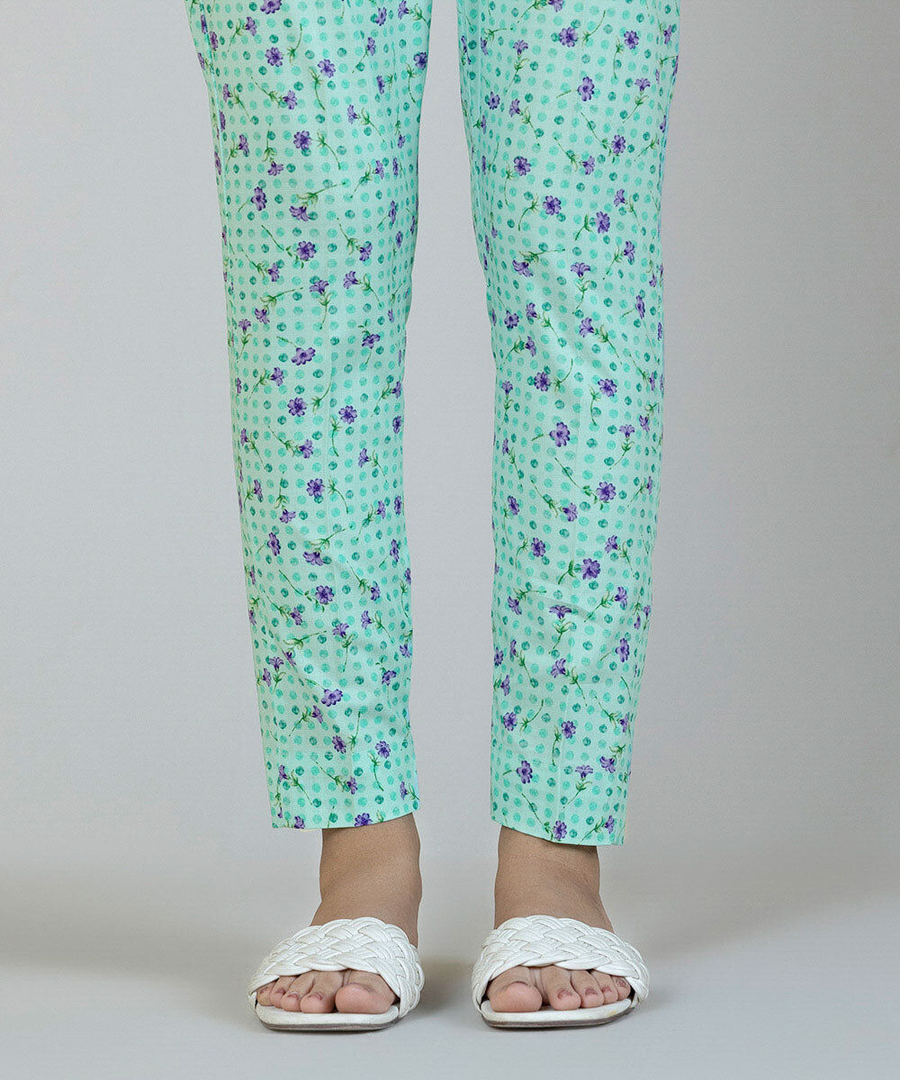 Woman - Blue Printed Cambric Cigarette Pants