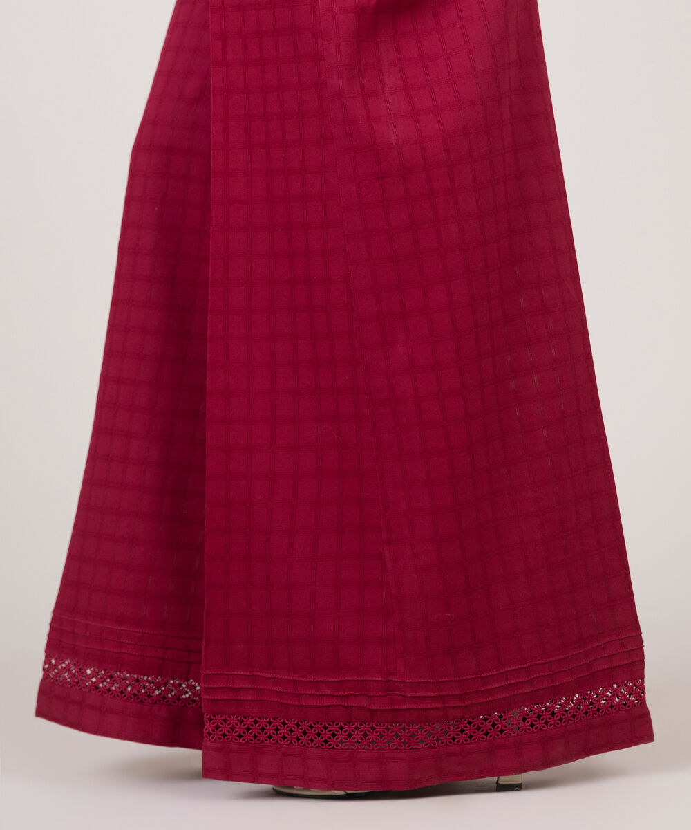 Women's RTW Textured Cotton Red Solid Flared Pants