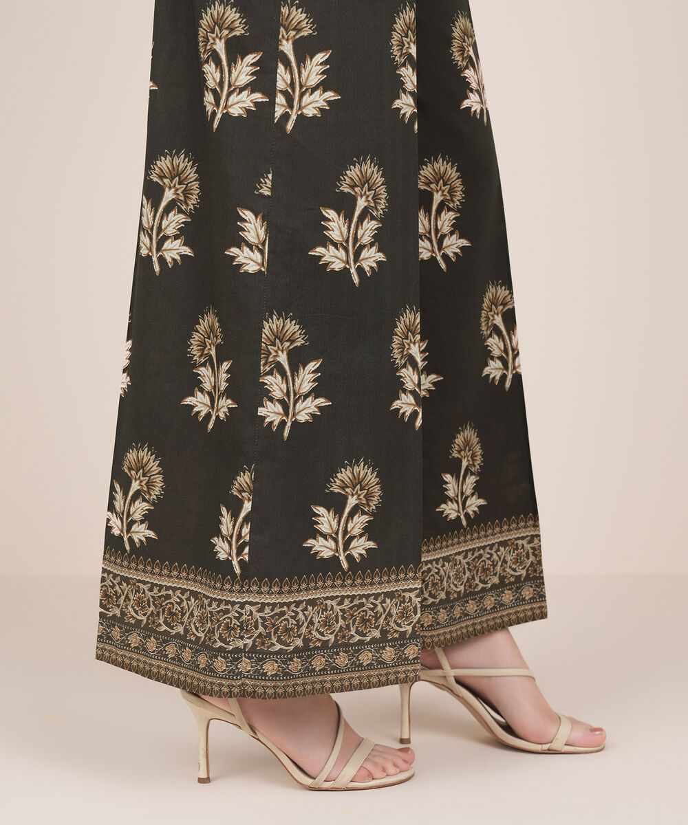 Women's RTW Cotton Viscose Brown Printed Flared Pants