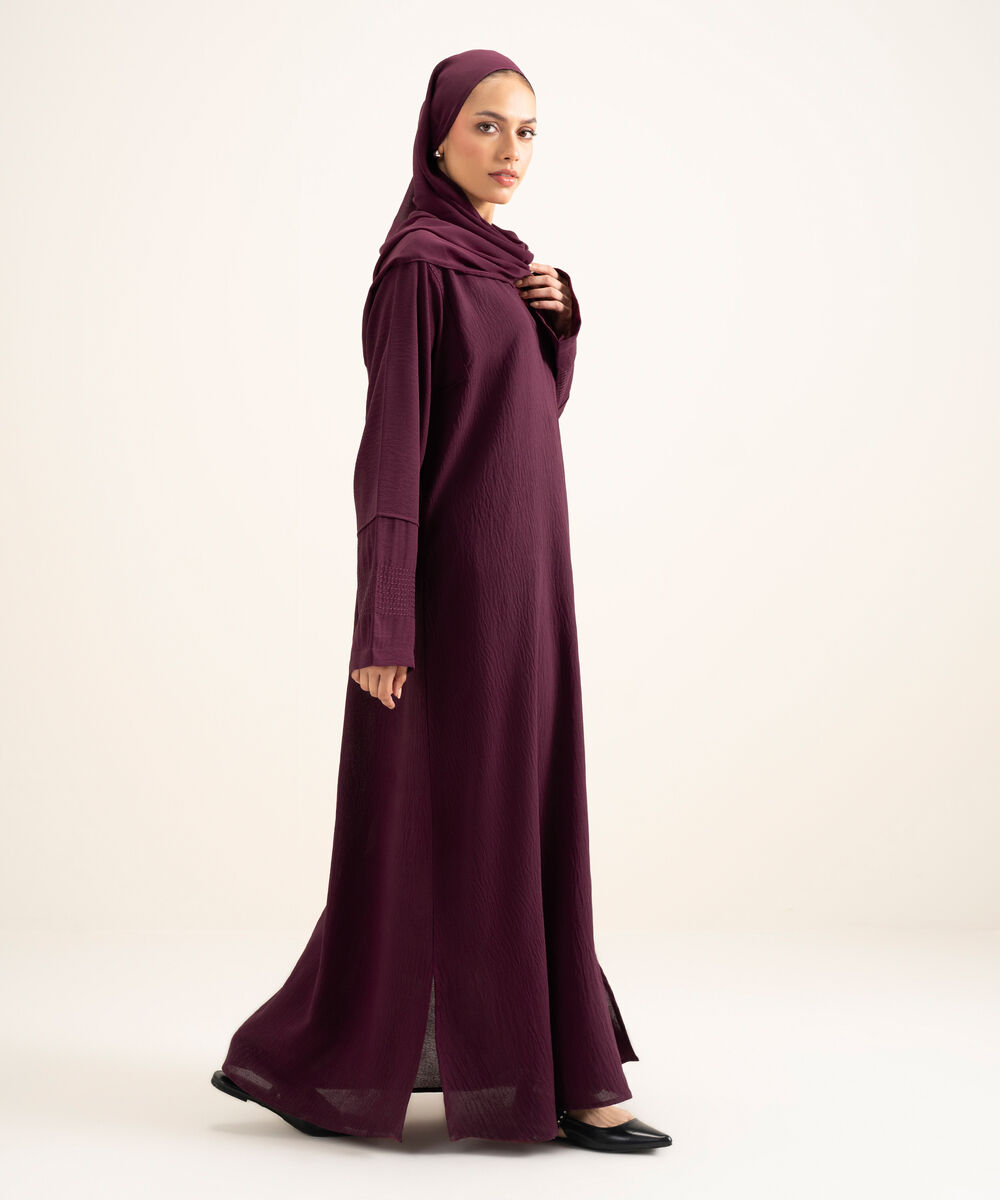 Women's Maroon Textured Abbaya Set