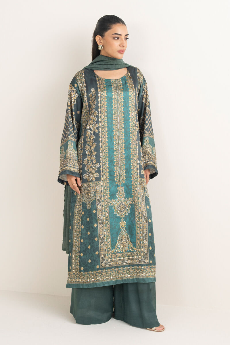 3 Piece - Embroidered Silk Suit