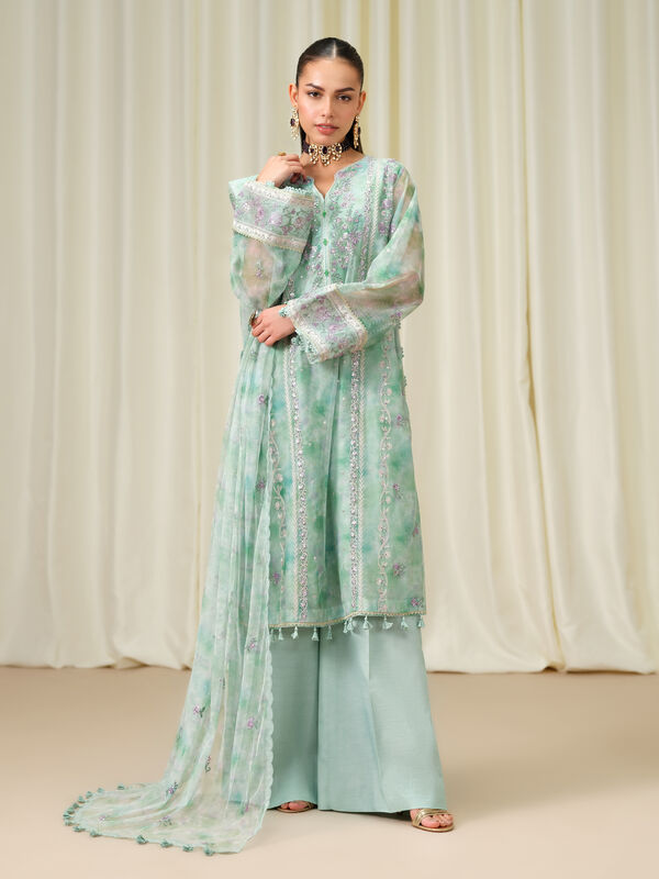 3 Piece - Embroidered Net Suit