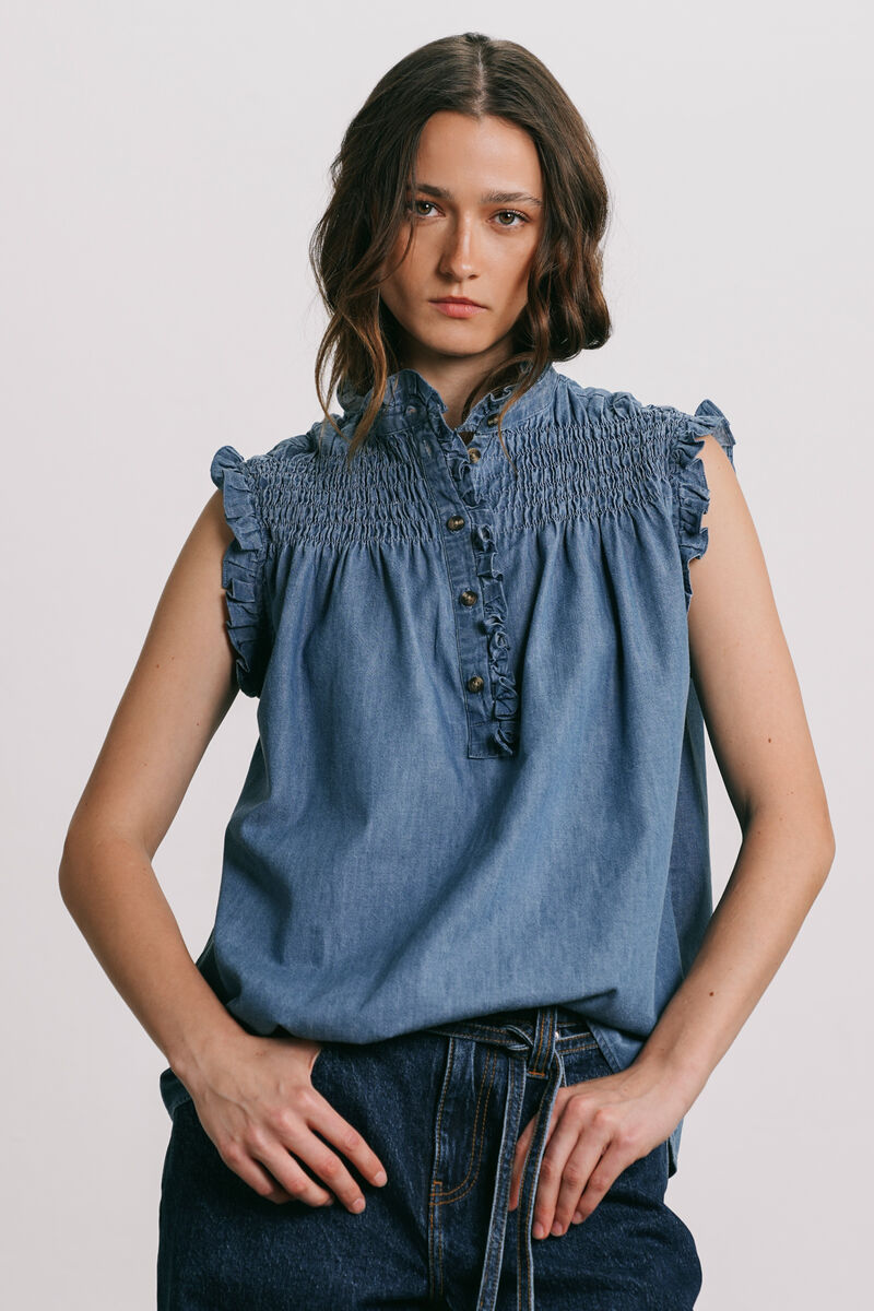 Denim Frill Blouse
