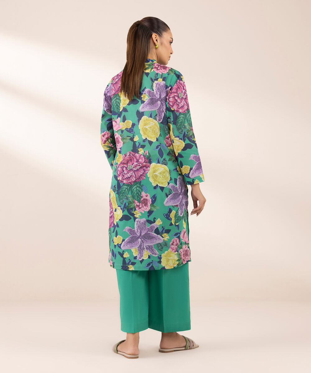 Women's RTW Lawn Green Printed A-Line Shirt