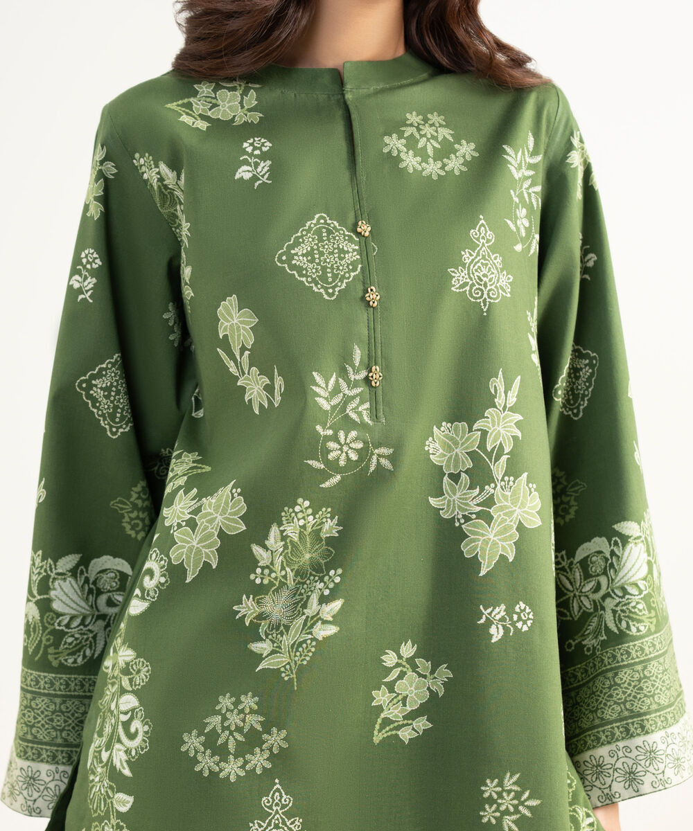 Women's Unstitched Lawn Printed Green 3 Piece Suit