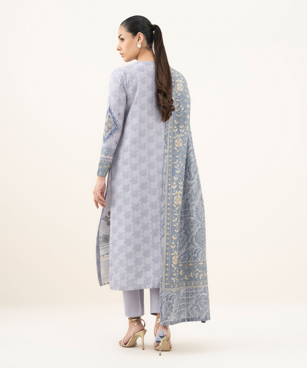 Women's Unstitched Embroidered Cotton Jacquard Grey 3 Piece Suit