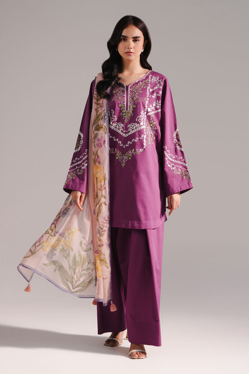 3 Piece - Embroidered Dobby Suit