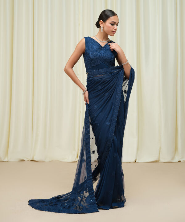 3 Piece -  Embroidered Blended Net Suit