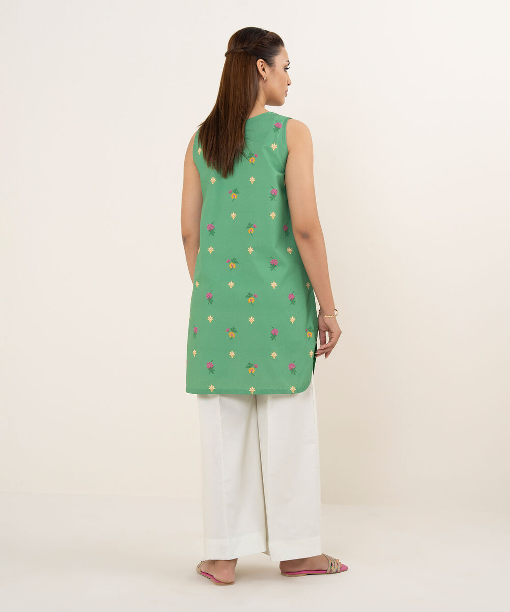 Women's Unstitched Cotton Printed Green Shirt