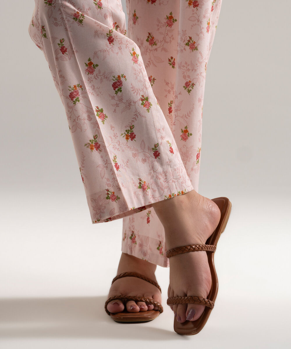 Women's RTW Cotton Viscose Printed Pink Straight Pants