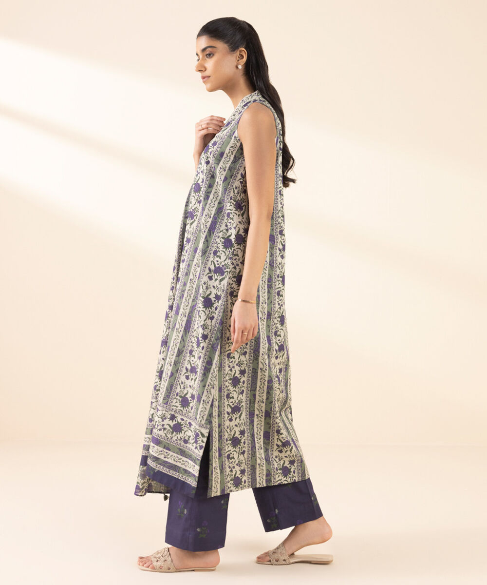 Unstitched Women's Off White Lawn Printed 3 Piece Suit