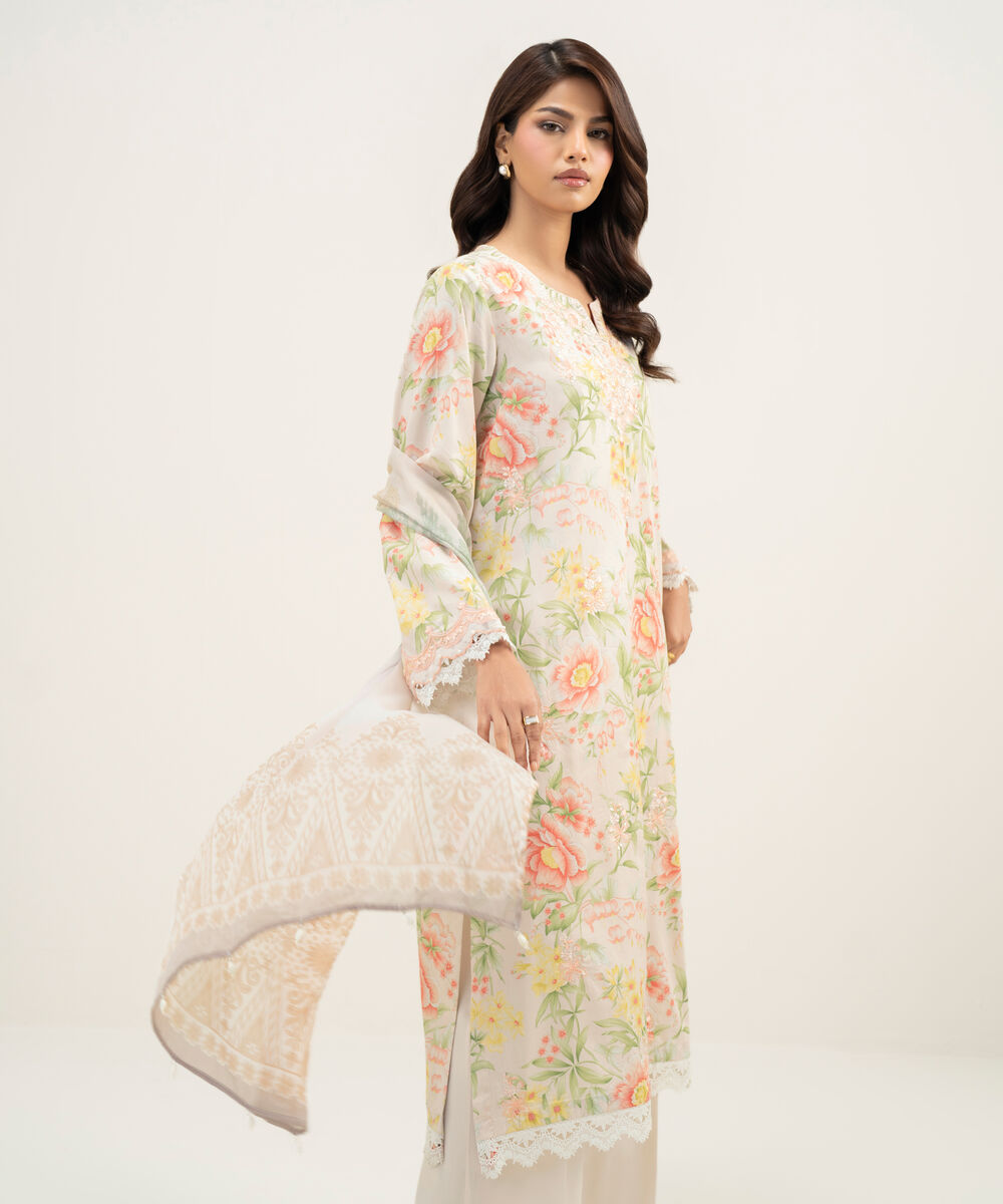 Women's RTW Lawn Embroidered Light Pink 3 Piece Suit