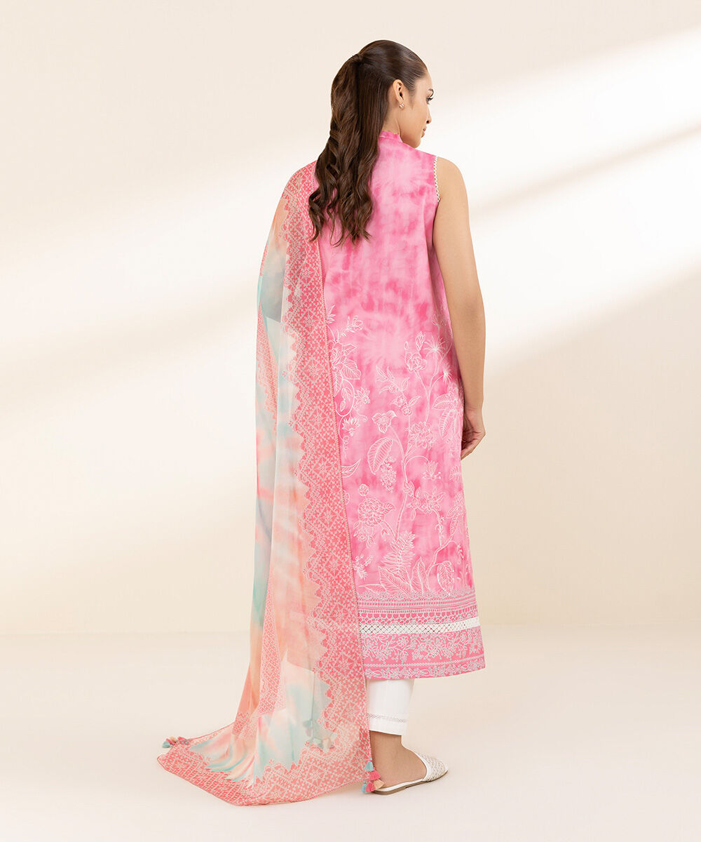 Unstitched Women's Printed Lawn Pink Two Piece Suit