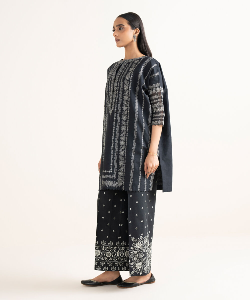 Women's Unstitched Khaddar Embroidered Aqua Green 2 Piece Suit