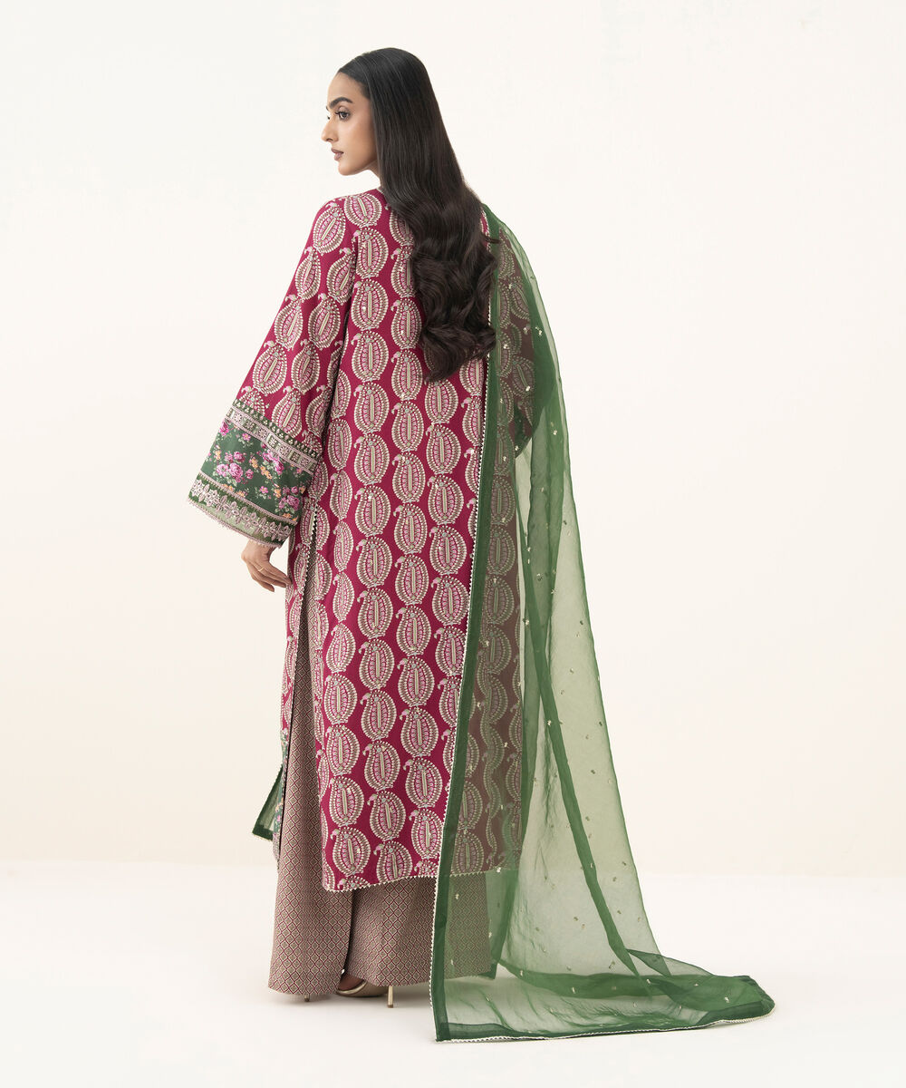 Women's RTW Textured Viscose Embroidered Pink 3 Piece Suit