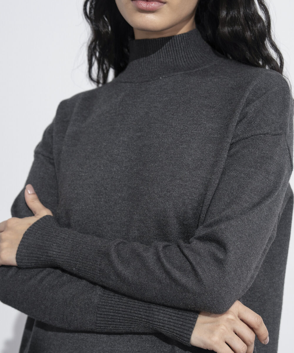 Women's Western Wear Grey  High Neck Sweater Dress