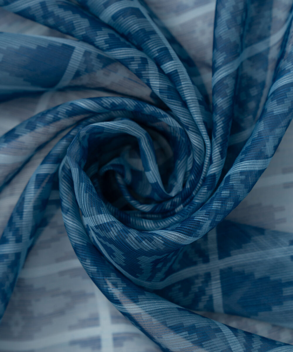 Blended Textured Karandi Printed Blue Dupatta