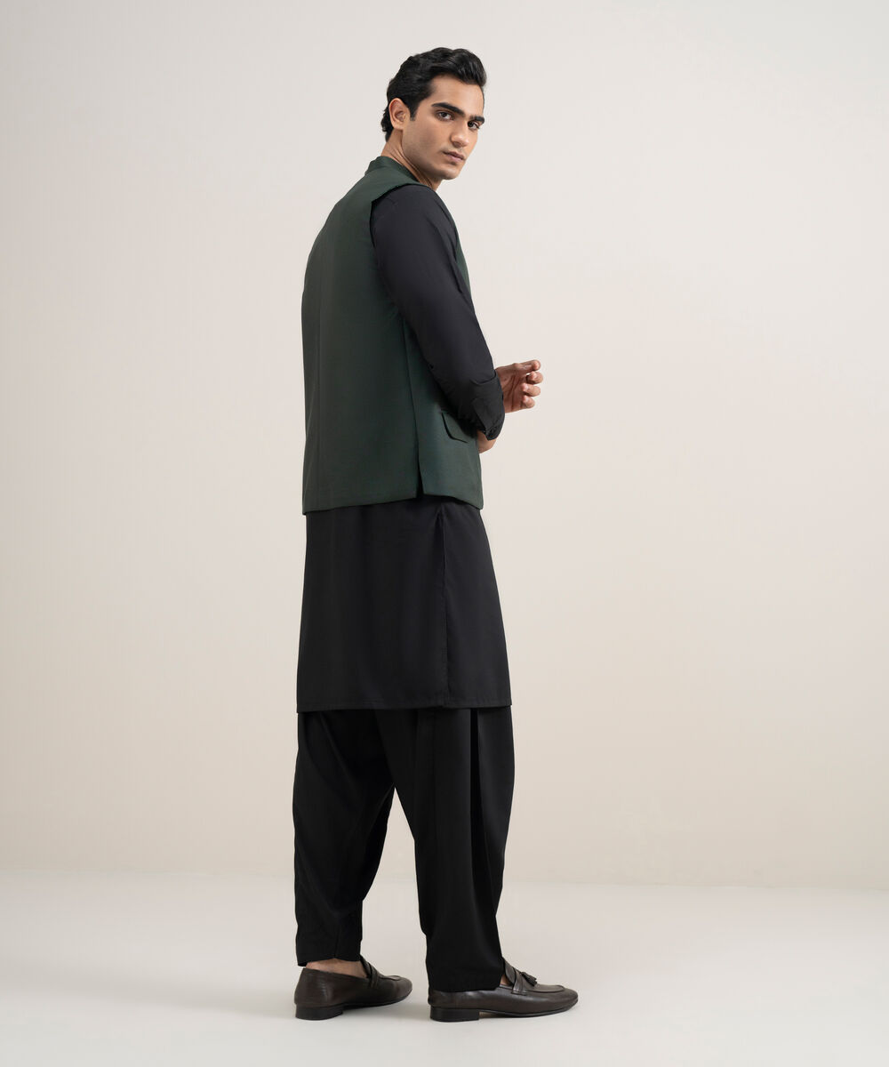 Men's Stitched Tropical Suiting Green Waistcoat