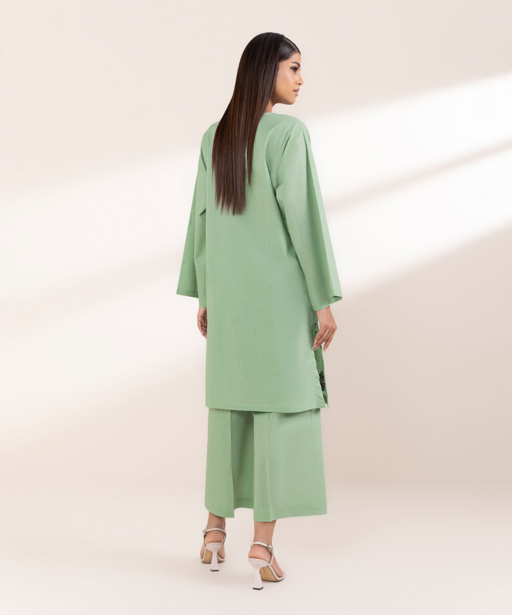 Women's RTW Cross Hatch Green Embroidered Boxy Shirt