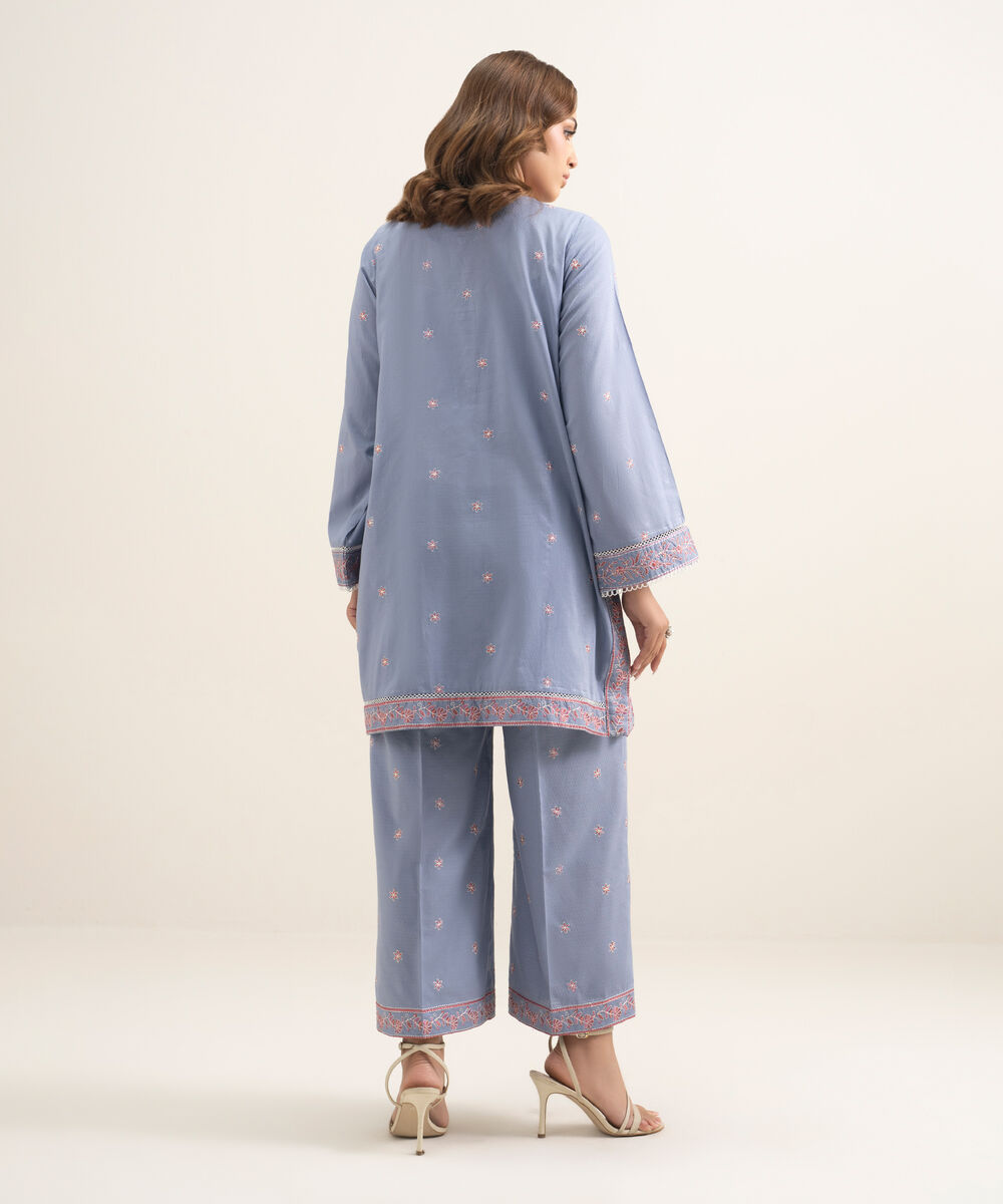 Women's RTW Dobby Embroidered Grey Straight Shirt