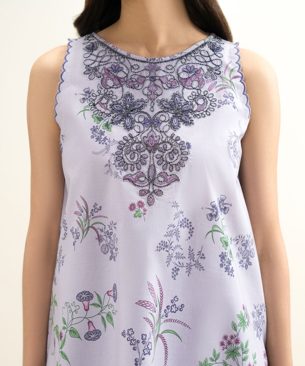 Women's Unstitched Lawn Embroidered Lilac 3 Piece Suit