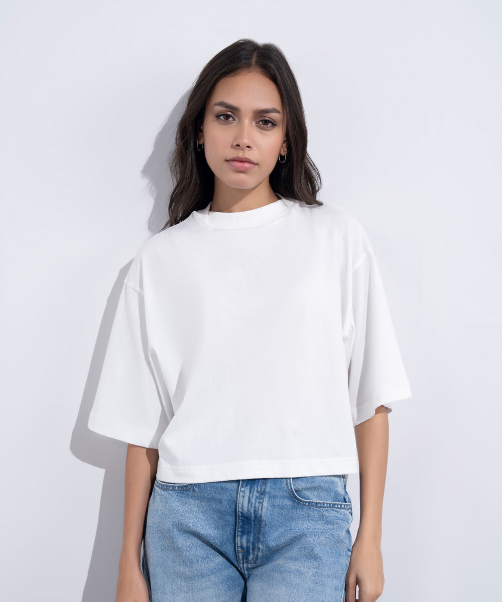 Women's Western Wear White Cropped T-Shirt