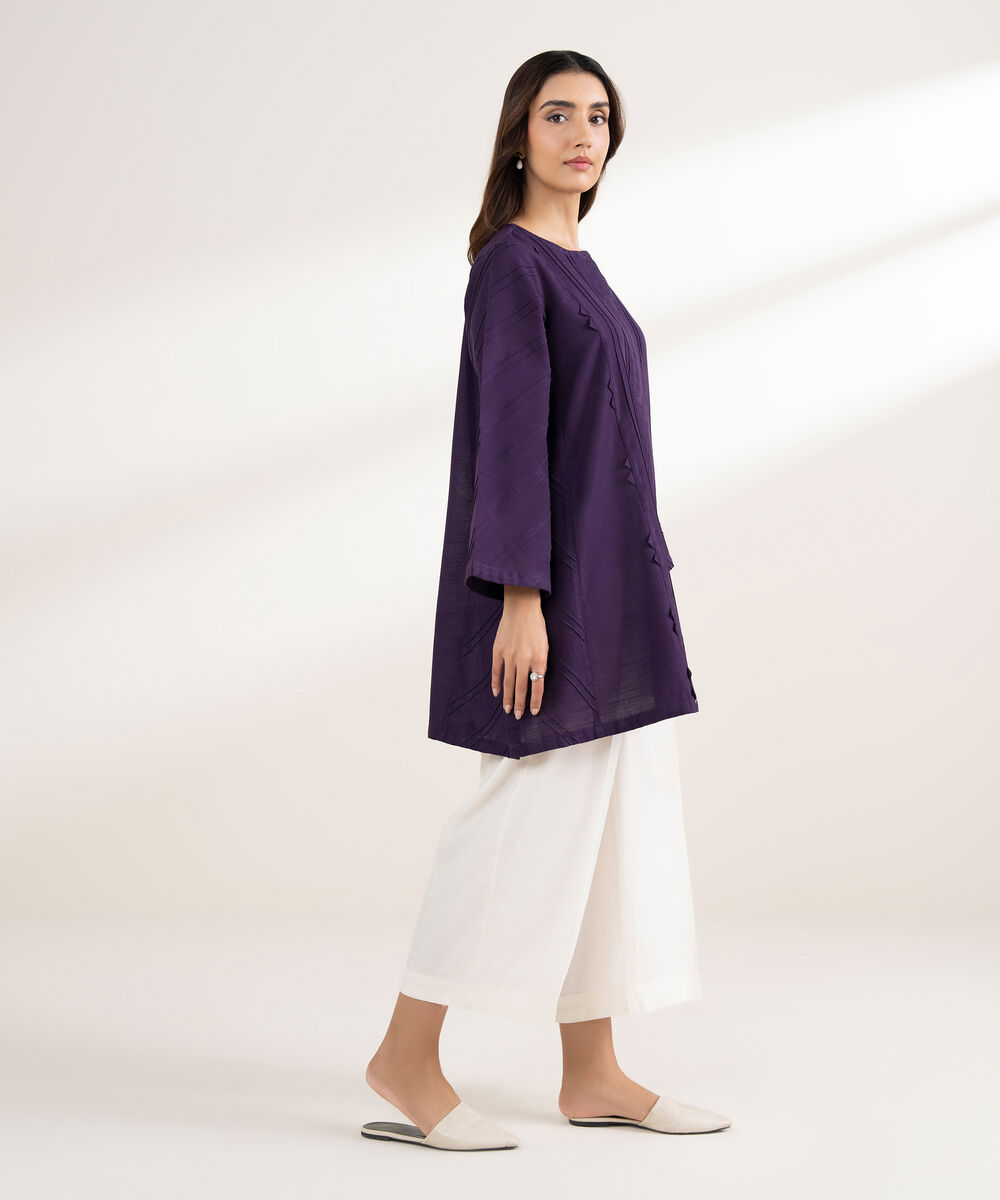 Women's RTW Khaddar Solid Straight Purple Shirt