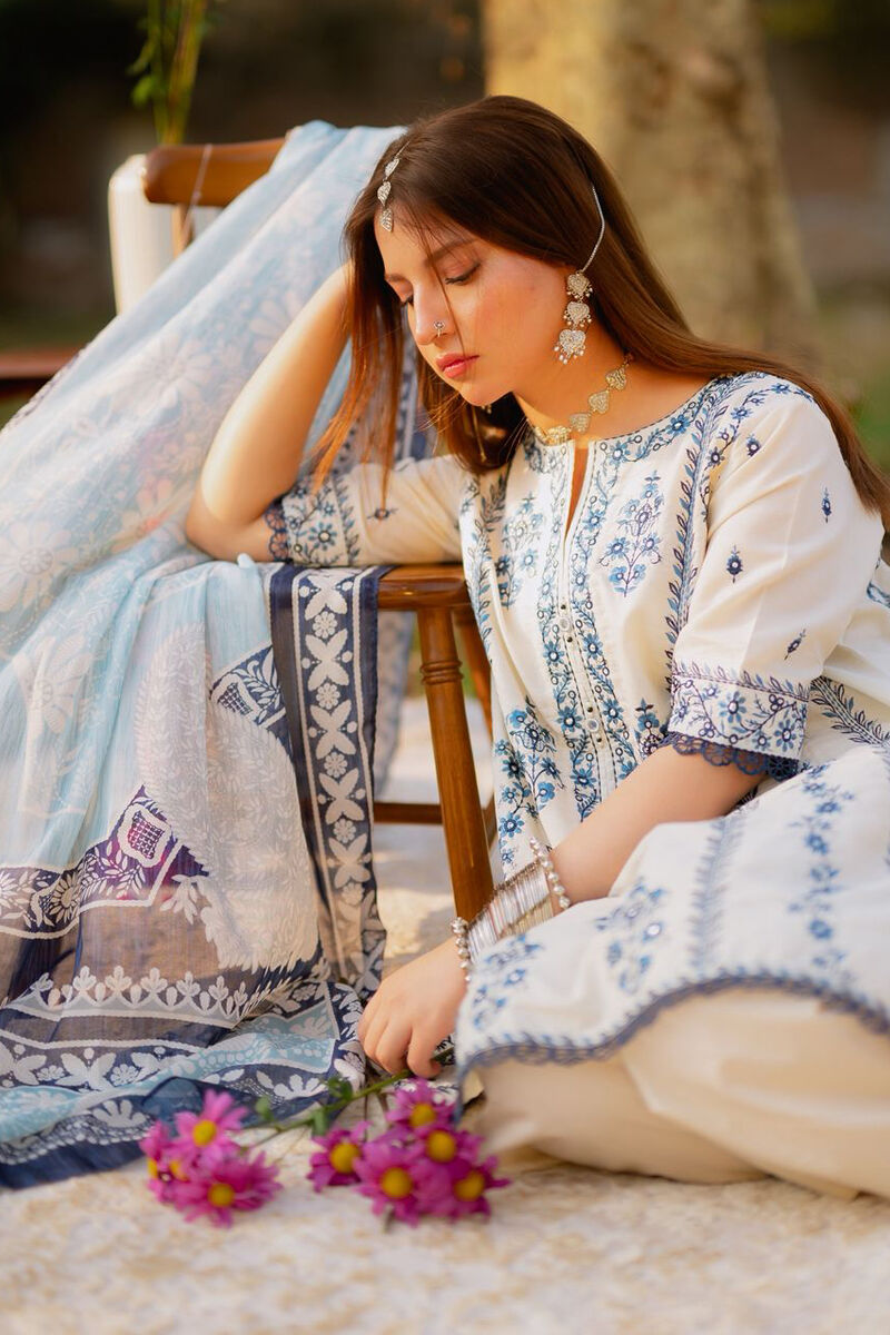 3 Piece - Embroidered Zari Cotton Suit