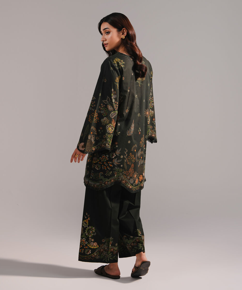 Women's RTW Lawn Printed Dark Green 2 Piece Suit