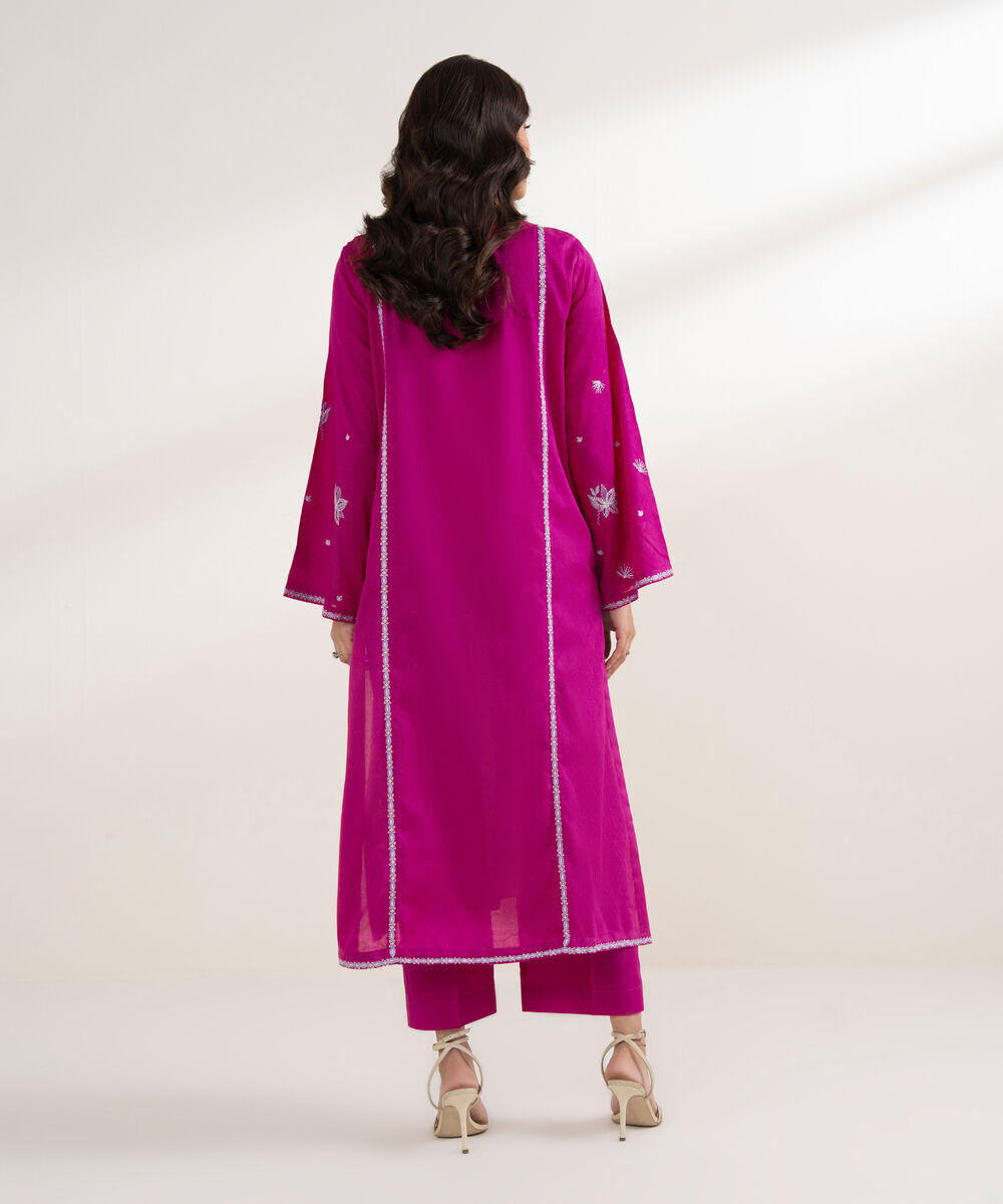 Women's RTW Self Jacquard Embroidered A-Line Pink Shirt