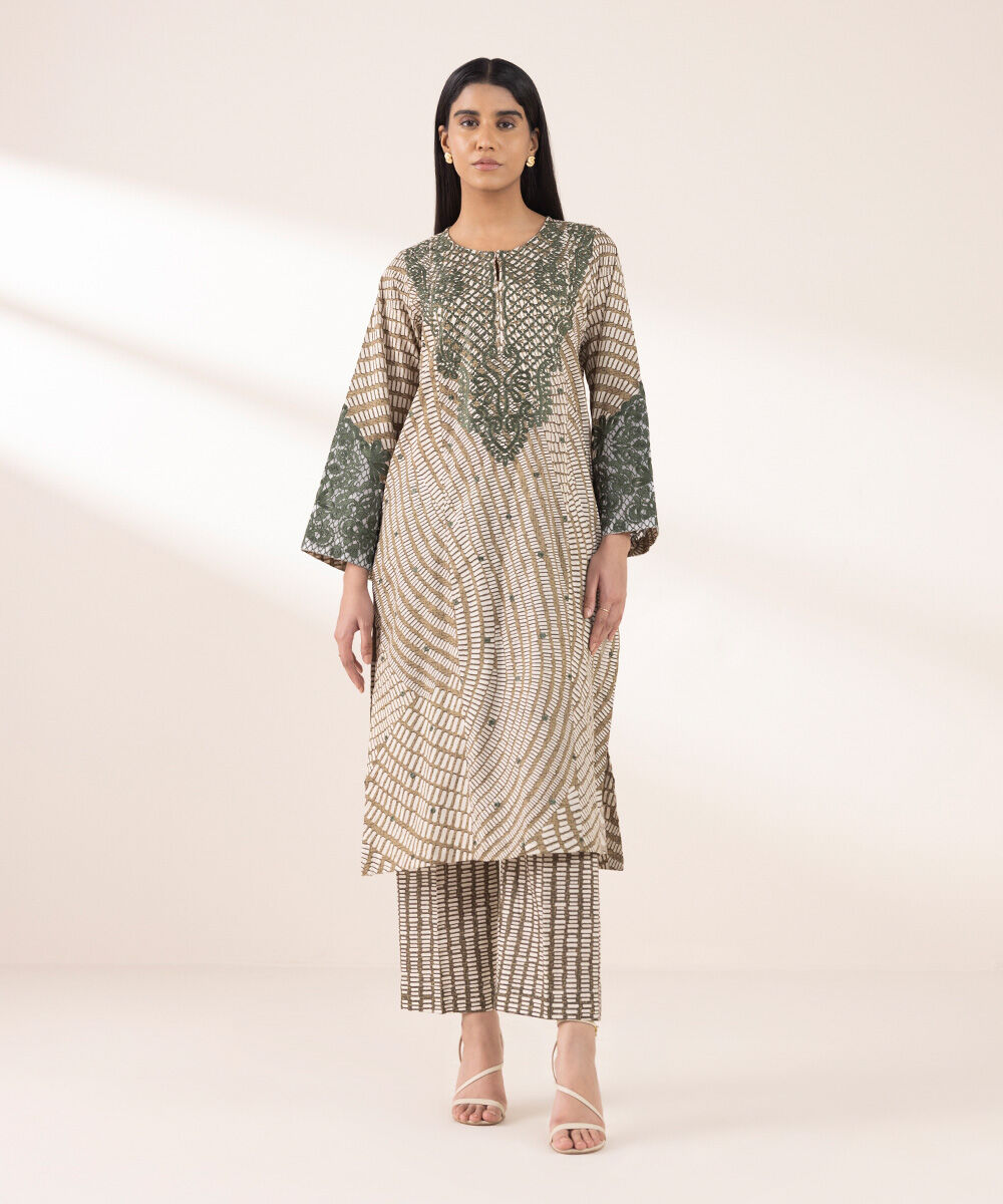 Women's RTW Lawn Multi Embroidered A-Line Shirt