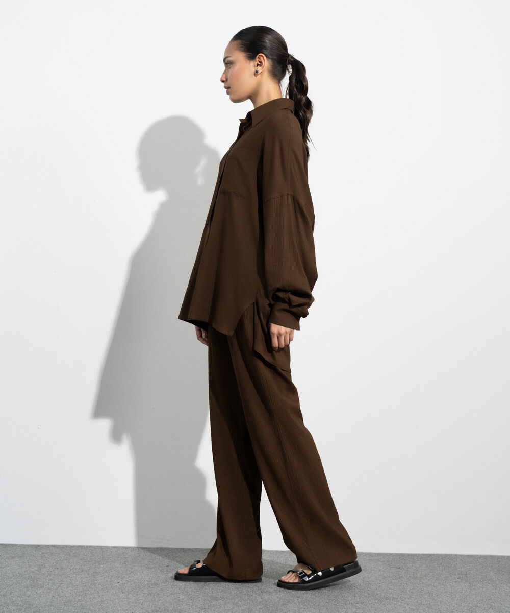 Women's Western Brown Oversized Button Through Shirt