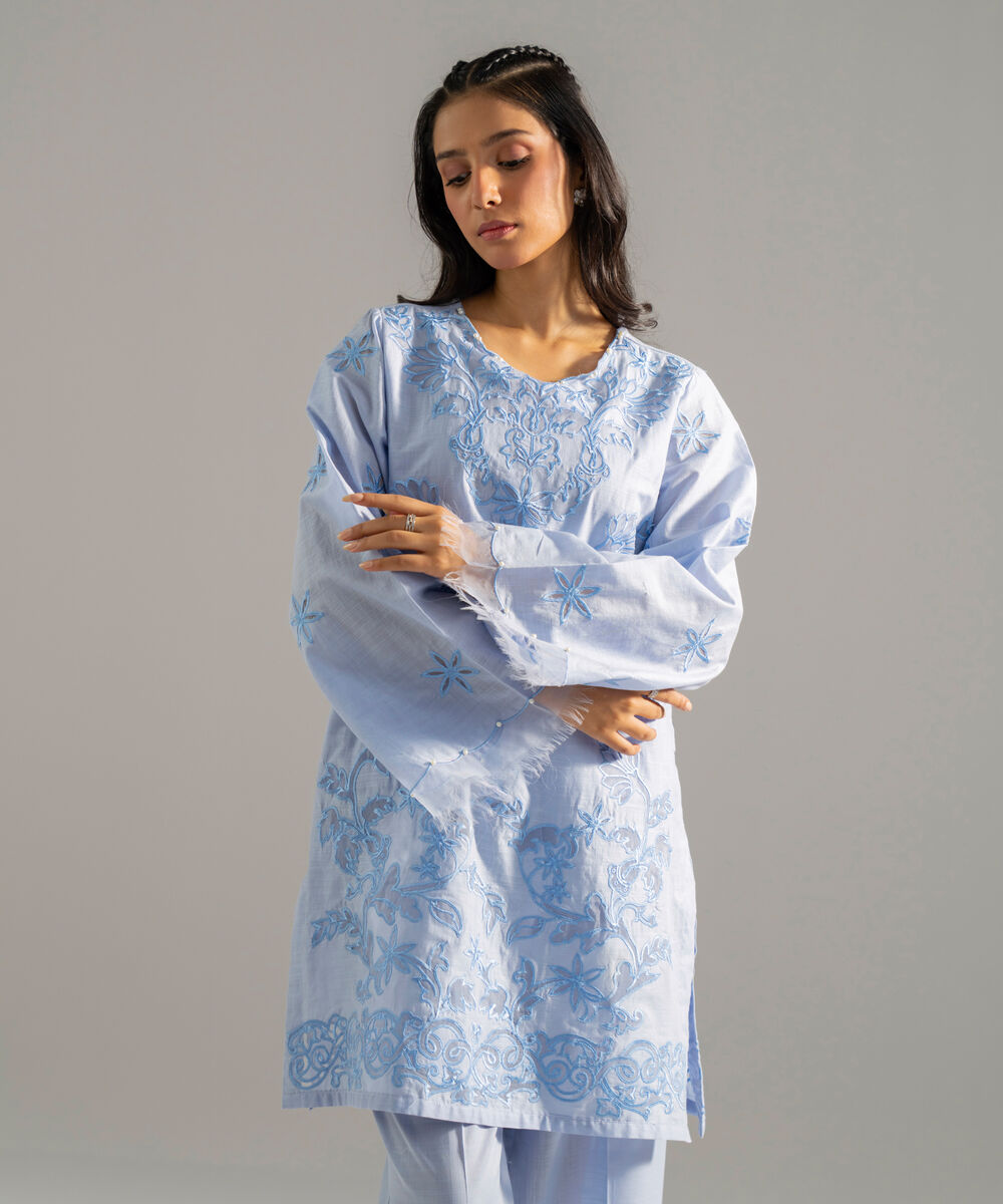 Women's RTW Cross Hatch Solid Embroidered Blue 2 Piece Suit