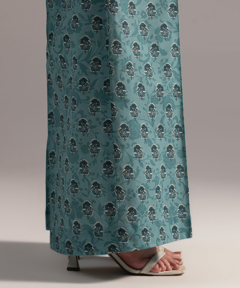 Women's RTW Cambric Printed Blue Flared Pants