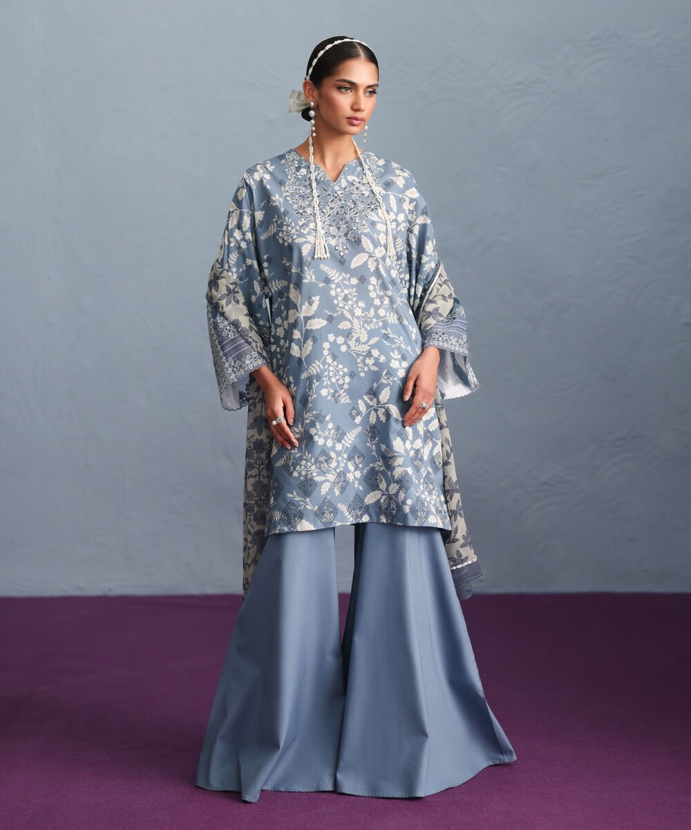 3 Piece - Embroidered Lawn Suit Women's Unstitched Lawn Embroidered Multi Three Piece Suit