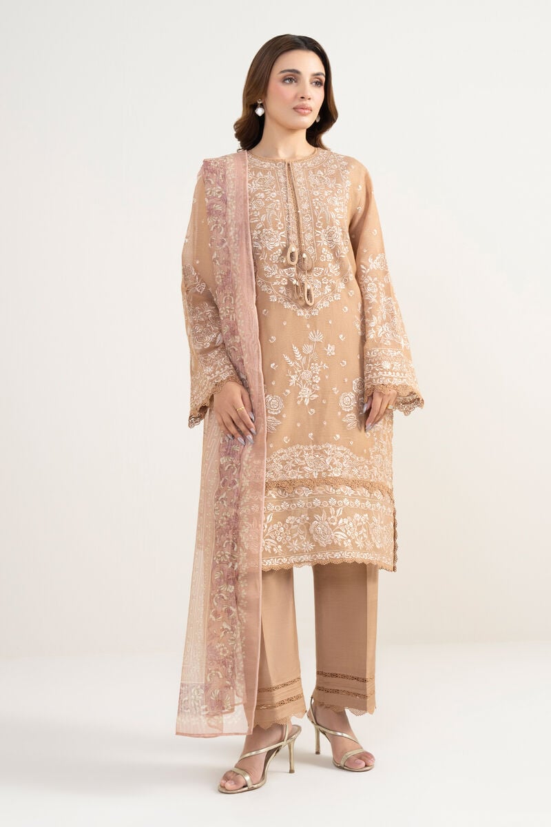 3 Piece - Embroidered Khaddi Net Suit
