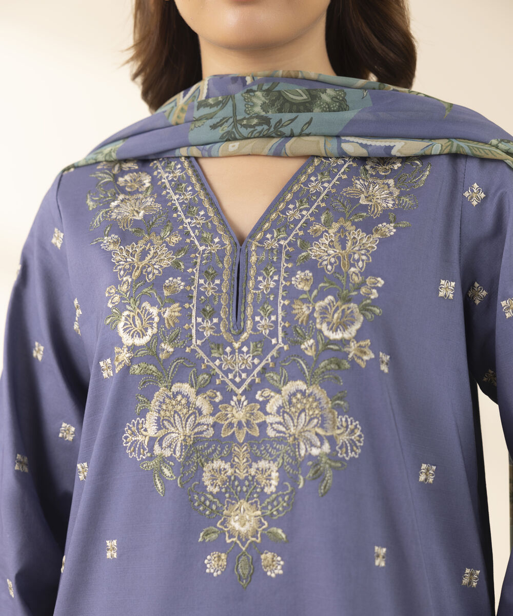 Unstitched Women's Blue Textured Lawn Shirt Dupatta