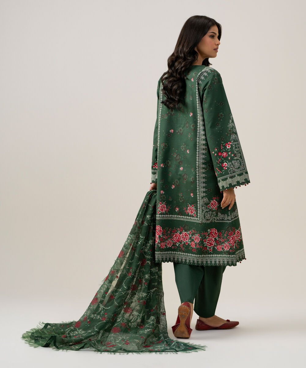 Women's Unstitched Blended Chiffon Printed Grey 3 Piece Suit