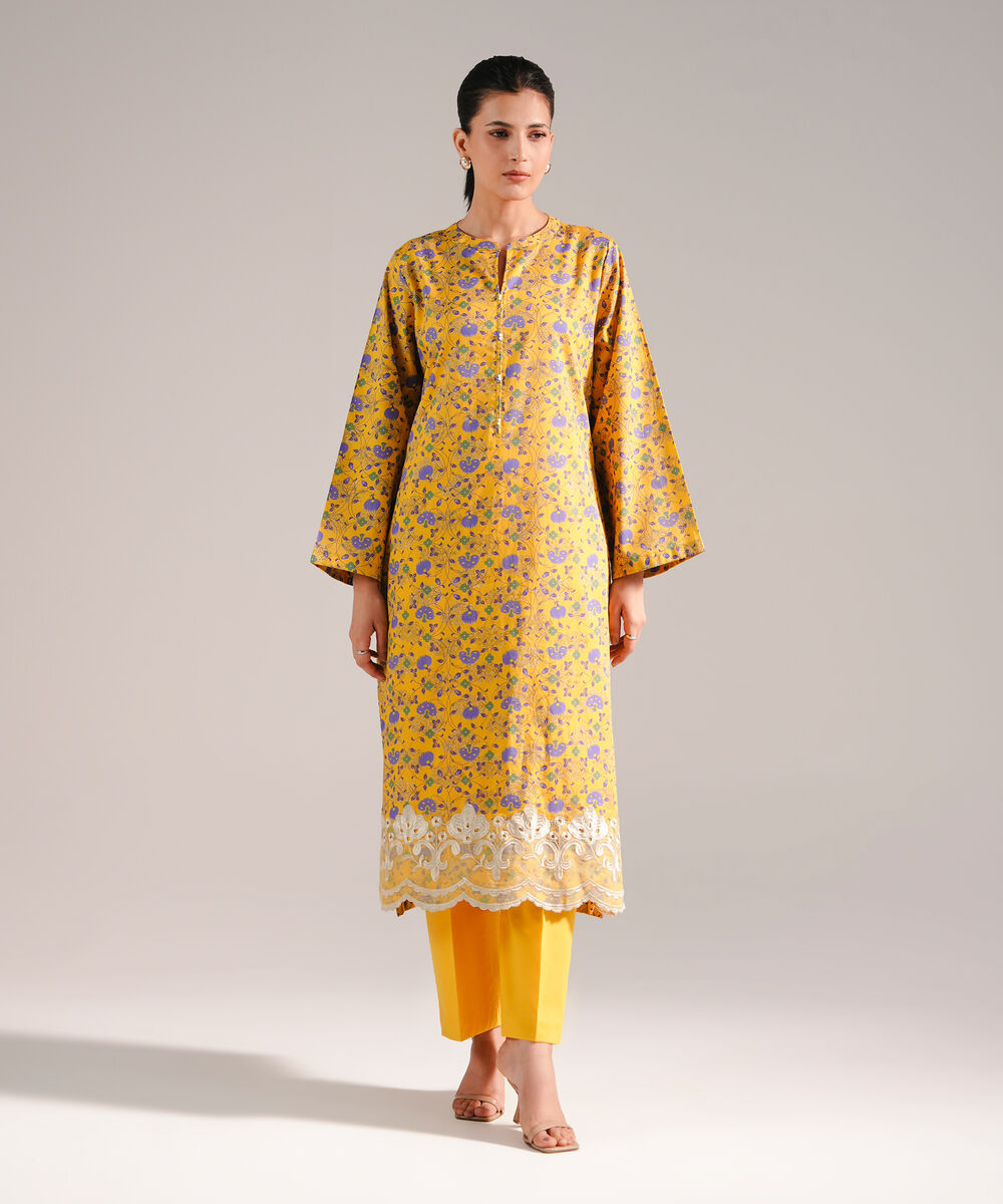 Women's RTW Textured Lawn Embroidered Yellow 2 Piece Suit