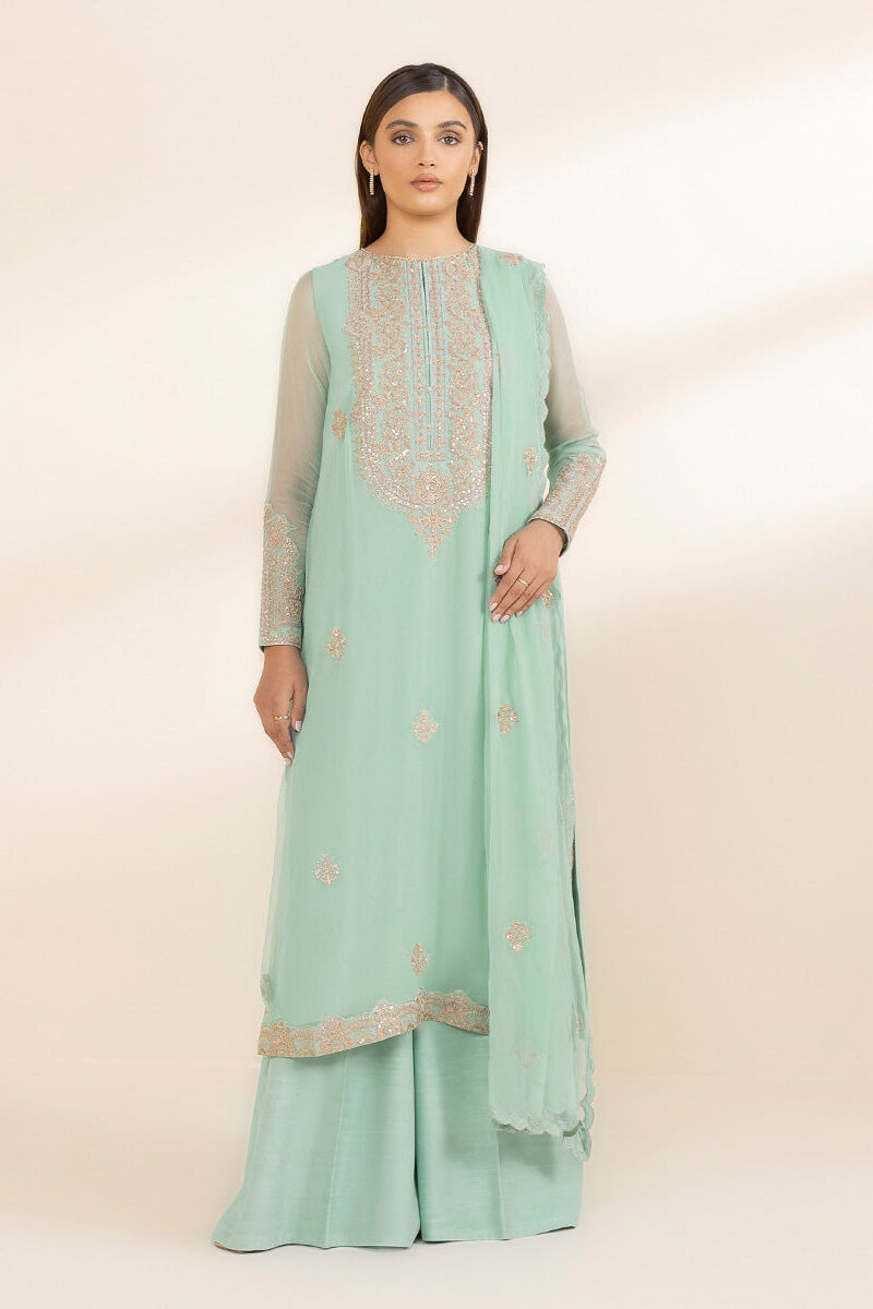 3 Piece - Embroidered Chiffon Suit