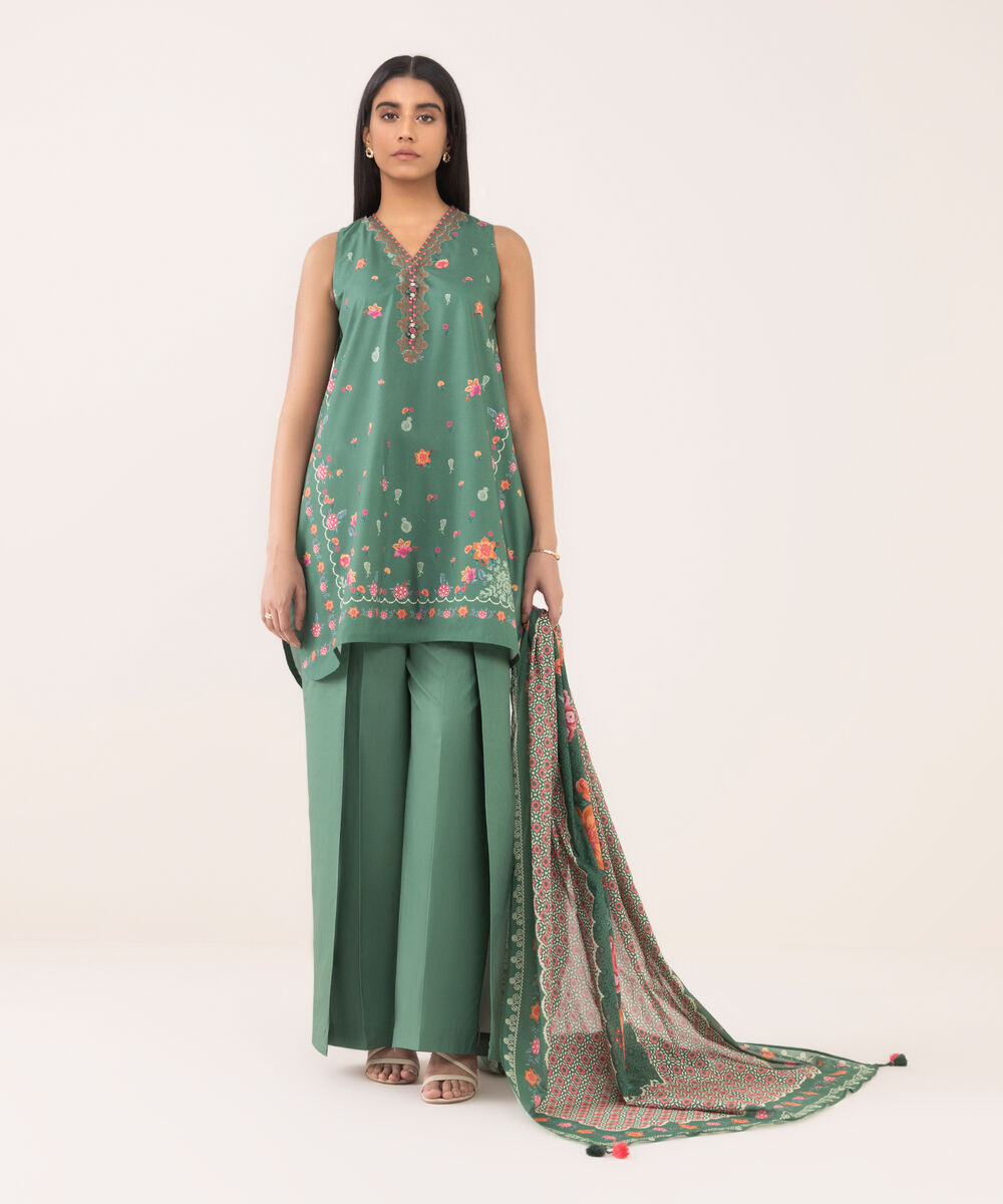 Women's Unstitched Cotton Printed Three Piece Suit