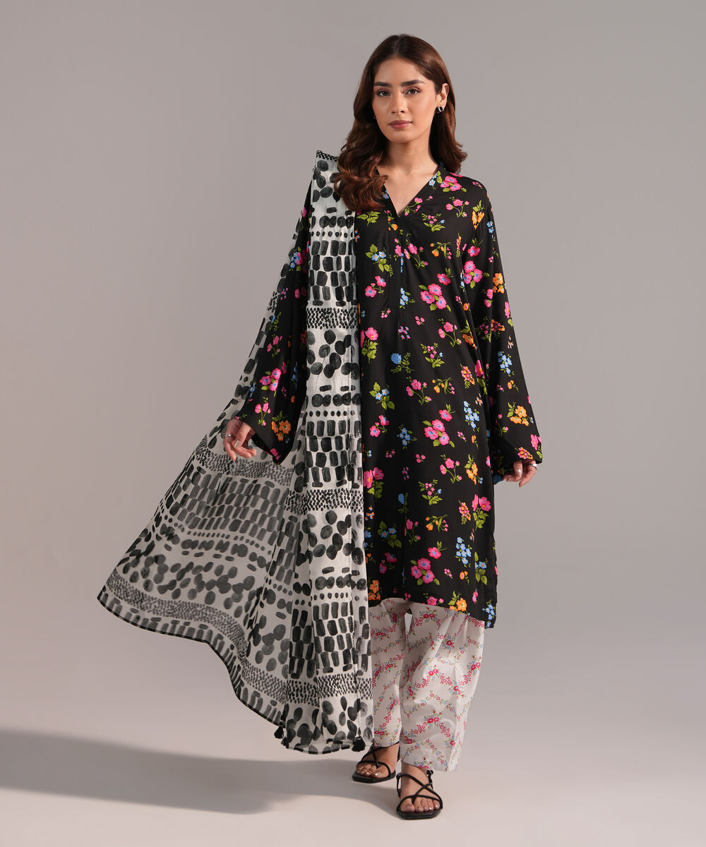 Lawn Printed White Dupatta