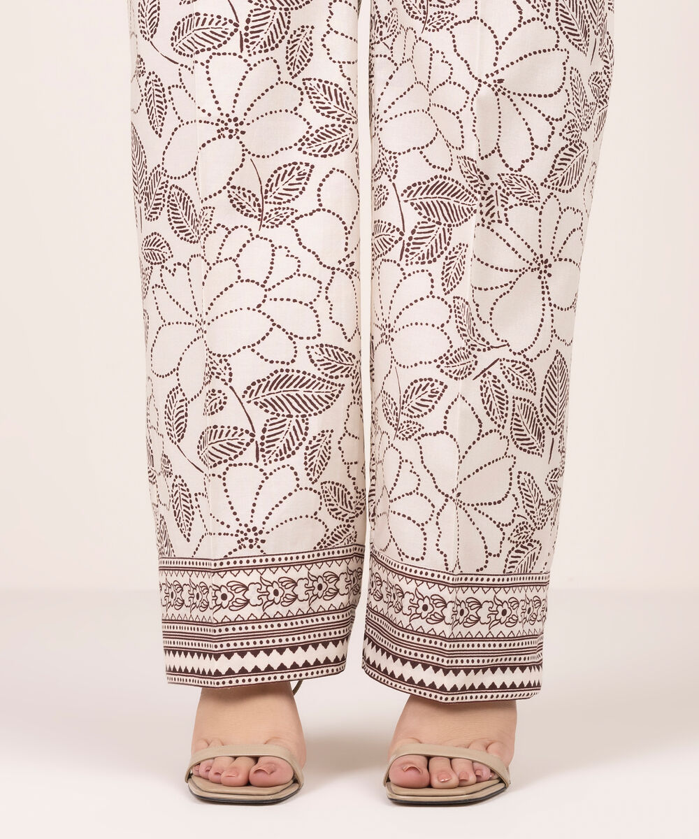Women's RTW Lawn Printed Cream White Straight Pants