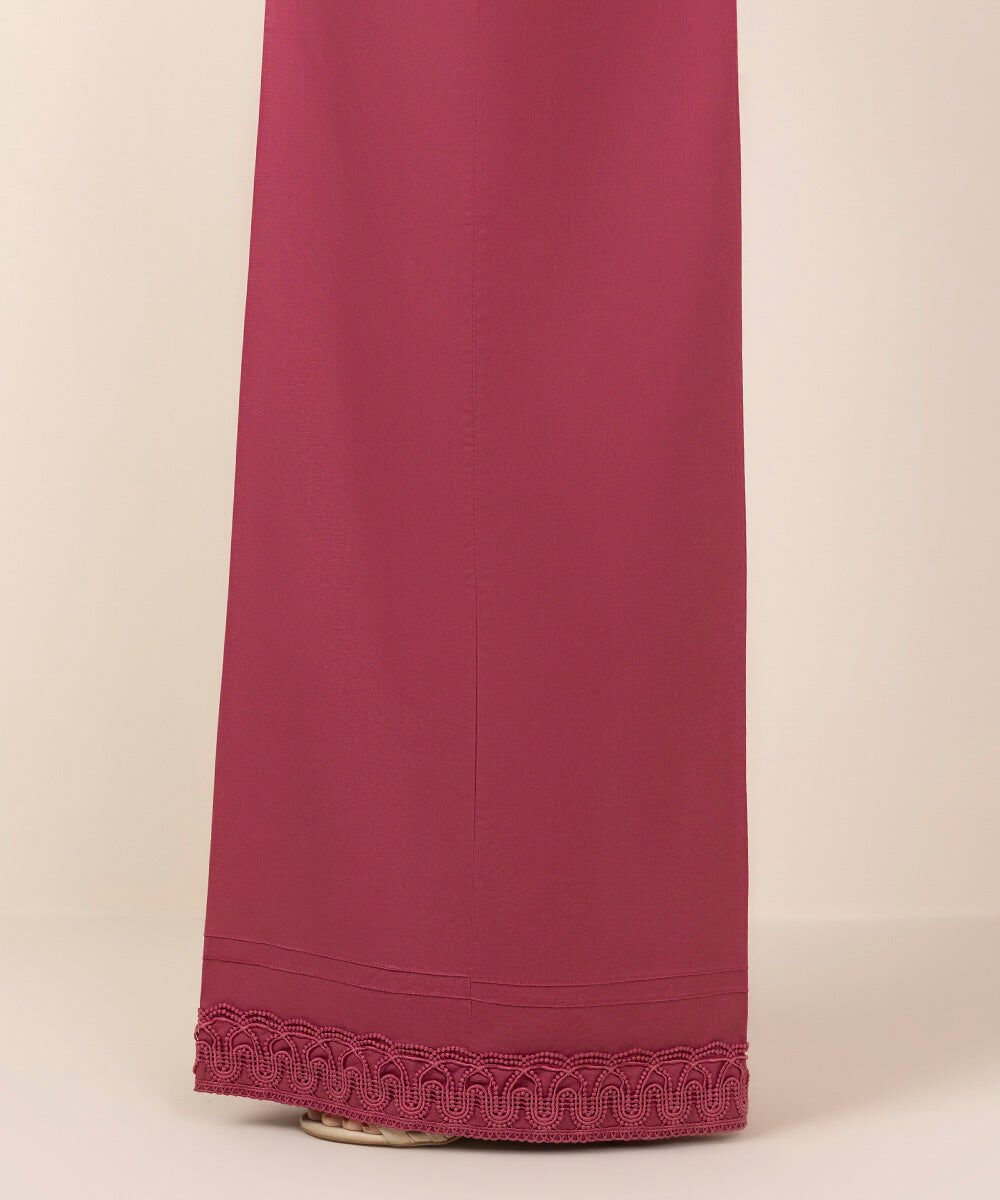Woman - Pink Solid Cambric Flared Pants