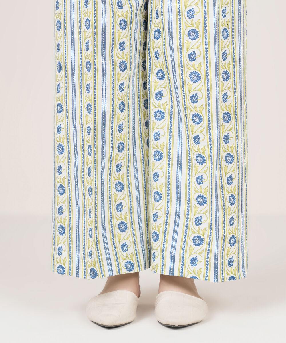 Women's RTW Light Khaddar Printed Mint Green Culottes