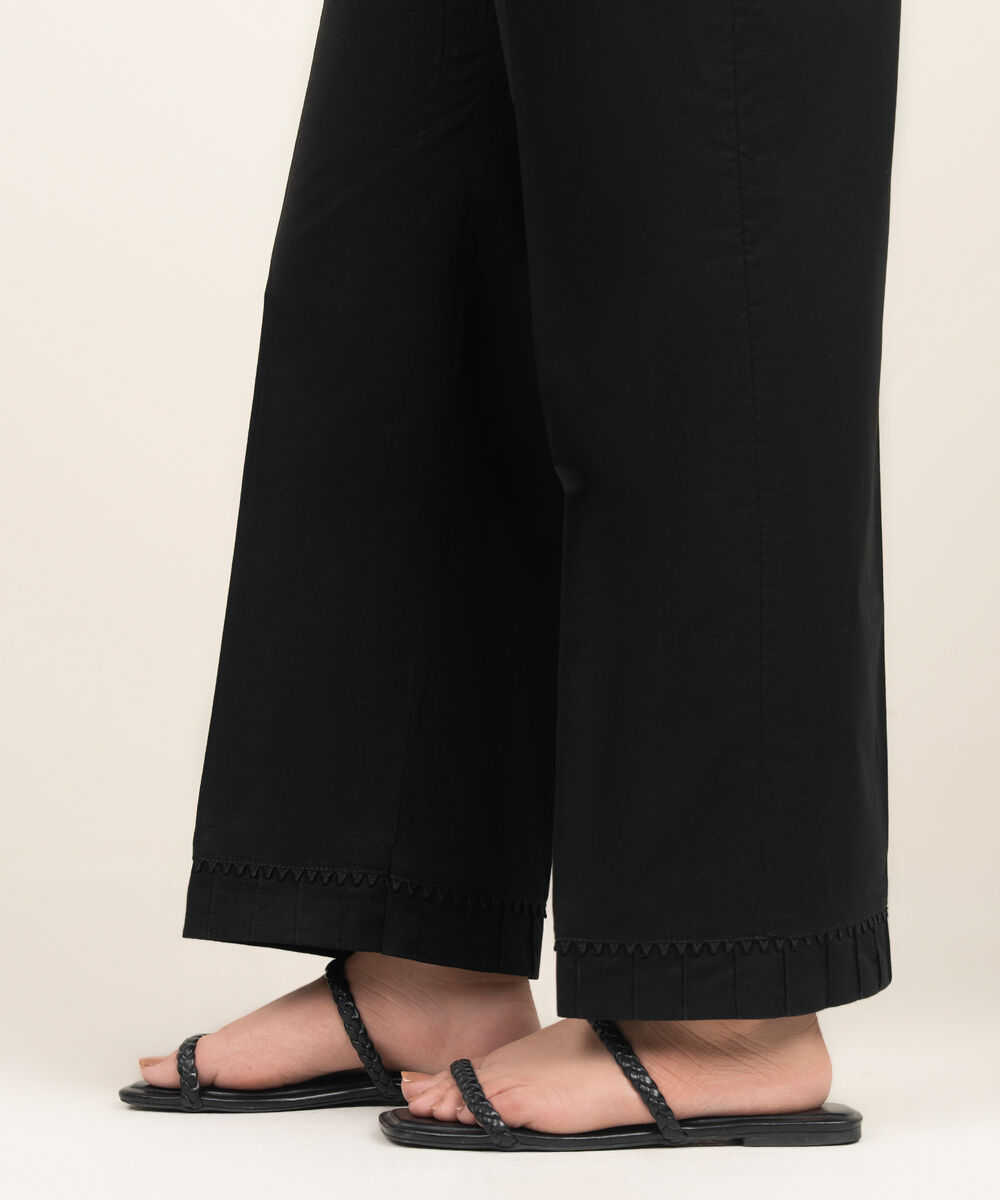 Women's RTW Lawn Solid Black Straight Pants