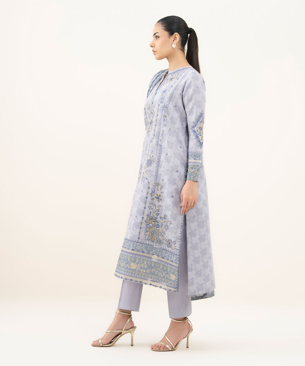 Women's Unstitched Embroidered Cotton Jacquard Grey 3 Piece Suit