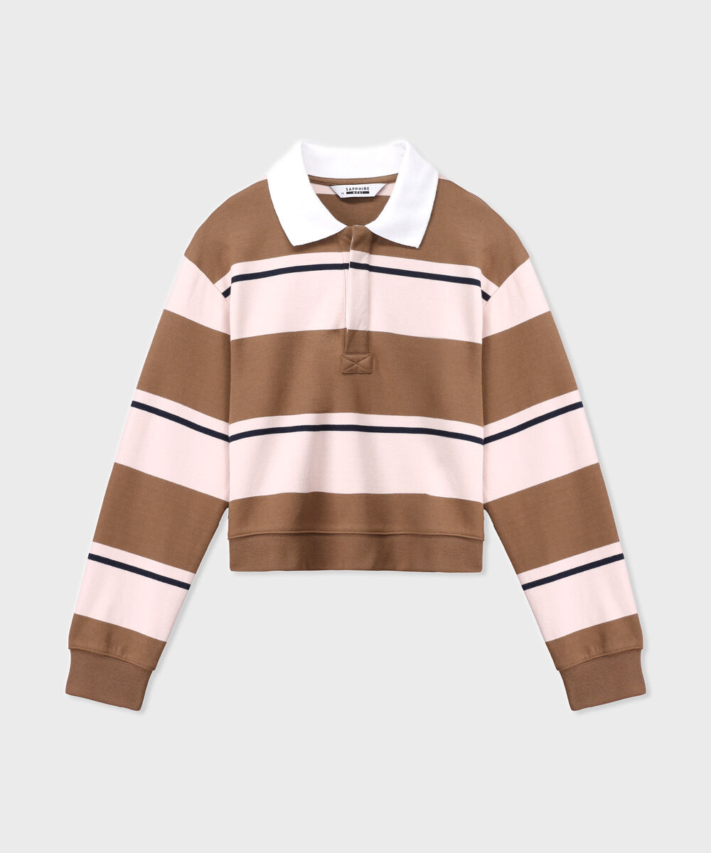 Women's Western Wear Multi Striped Polo Neck Sweatshirt