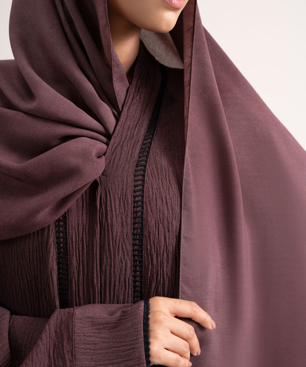 Women's Polyster Brown Raglan Abbaya Set